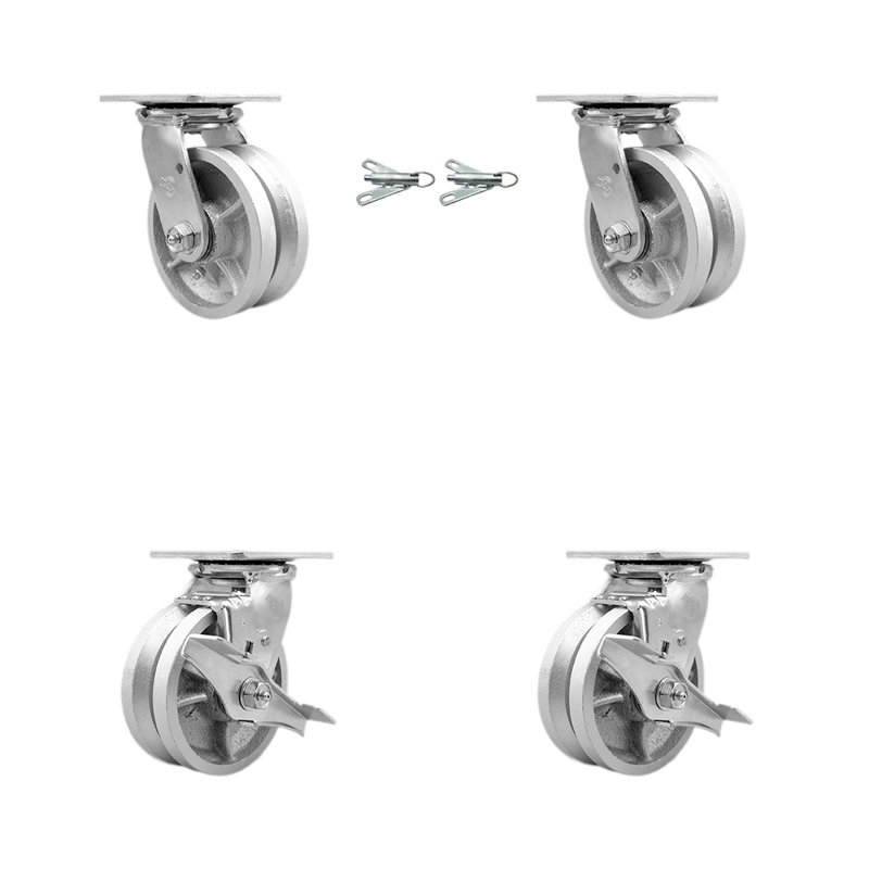 5 Inch V Groove Semi Steel Caster Set with Ball Bearings 2 Swivel Lock 2 Brake|SCC-30CS520-VGB-BSL-2-TLB-2