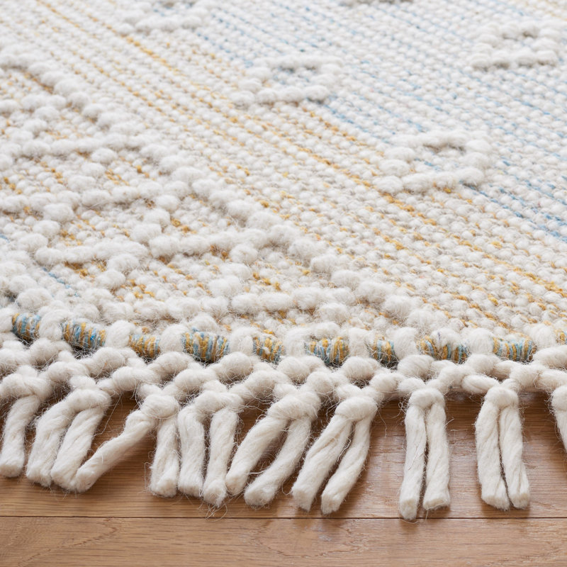Abad Geometric Hand-Loomed Light Blue/Yellow Area Rug, Rectangle 5' x 8'