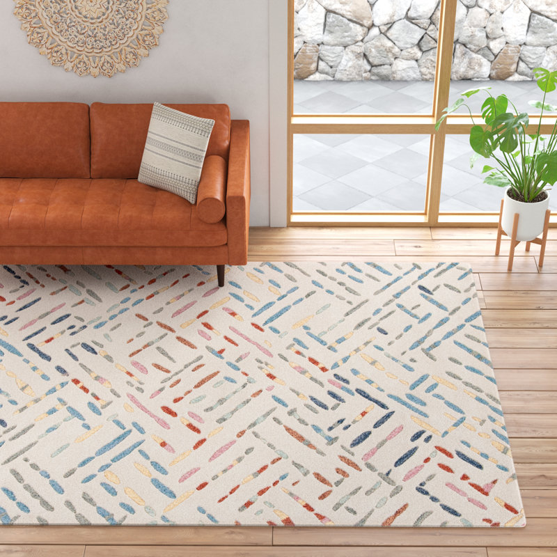 Ivory and Blue Hand-Tufted Wool 8' x 10' Area Rug