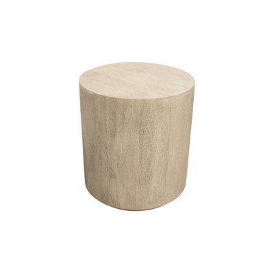 20" Natural Distressed Solid Wood Round Drum End Table