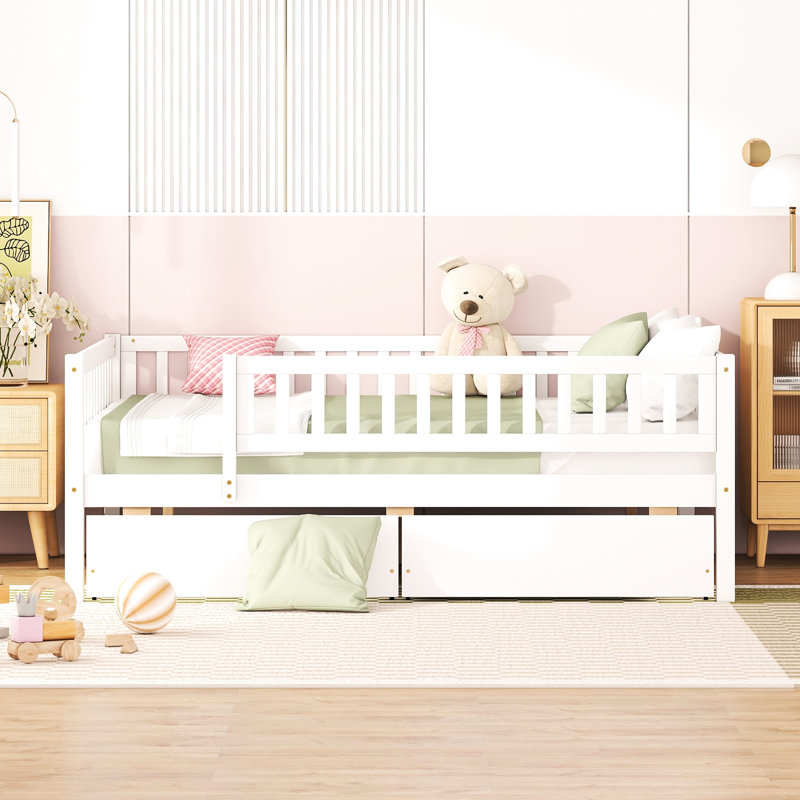 Full Size Daybed With 2 Drawers - Wood, White, Space Saving Bed In White Two Solid Efficient