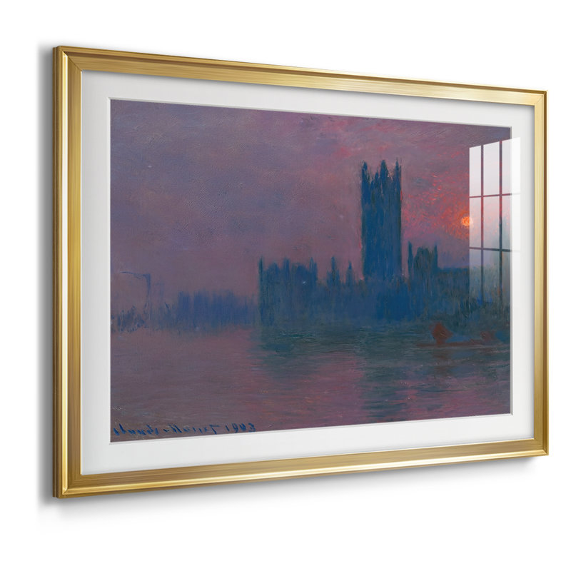 Maisons du Parlement, coucher de soleil - Claude Monet - reproduction d'art avec passe-partout et verre - 1903, 26,5 x 36,5