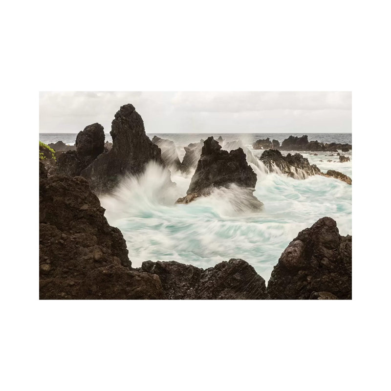 USA, Hawaii, Laupahoehoe Beach Point State Park. Crashing Waves On Shore Rocks. by Jaynes Gallery - Wrapped Canvas Print