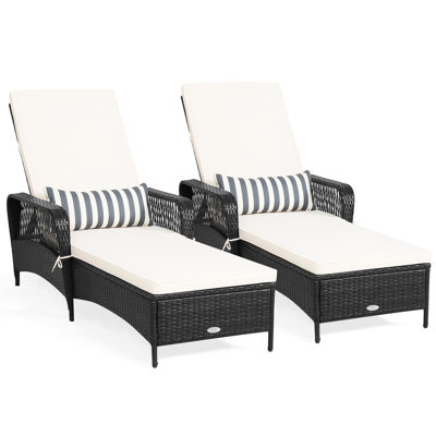 Giatrelis Set Of 2 Adjustable Patio Rattan Lounge Chair Chaise Recliner W/ Cushion & Pillow