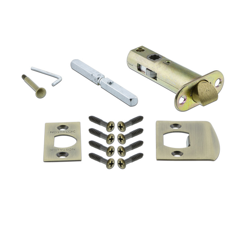 Mission Plate with Decorative Keyhole and Oval Fluted Crystal Door Knob, Antique Brass, 2-3/8”