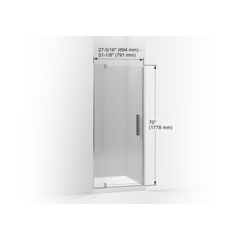 Revel 27.25'' x 70'' Pivot Shower Door with CleanCoat® Technology, Bright Polished Silver, Crystal Clear