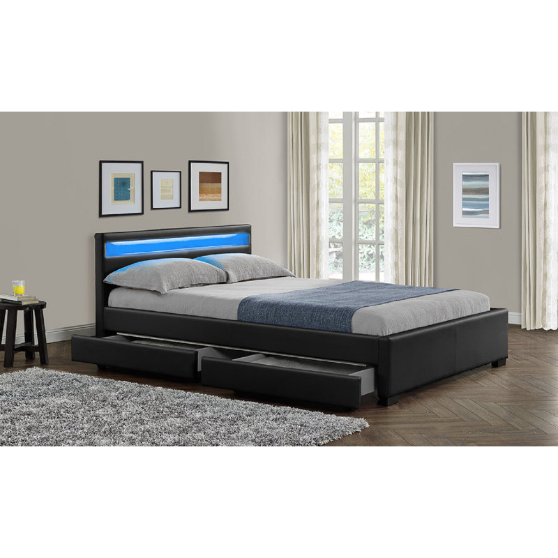 Ardella Upholstered Storage Bed, Schwarz, Double (4'6)