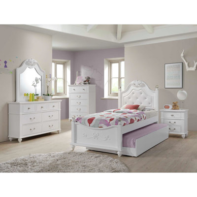 Ensemble de chambre à coucher avec lit plateforme simple 4 pièces et lit gigogne Guice