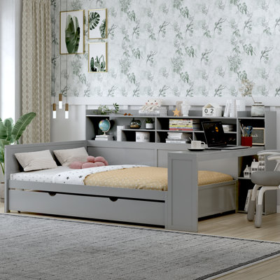 Playden Modern Multifunctional Daybed with Trundle and Storage Shelves by NFusion