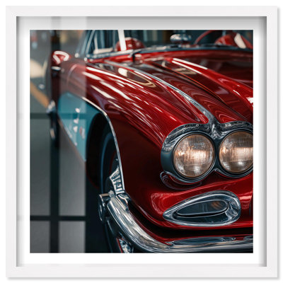 «Classic's Glint IV Shadowbox Print Cars» par Notoriart, cadre blanc, 16 x 16
