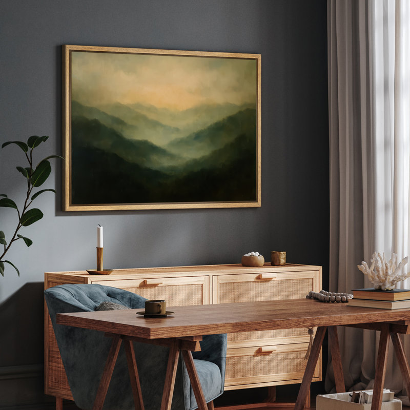 «Misty Green Mountain Range Tranquil Nature Landscape», reproduction d'art sur toile encadrée, H 16 po x l 24 po
