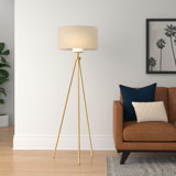 Braynt Metal Tripod Floor Lamp with Glass Shade