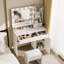 Ensemble de coiffeuse et tabouret de maquillage Lumina avec miroir lumineux à DEL et prise de courant et 3 tiroirs, 1 armoire-632605698