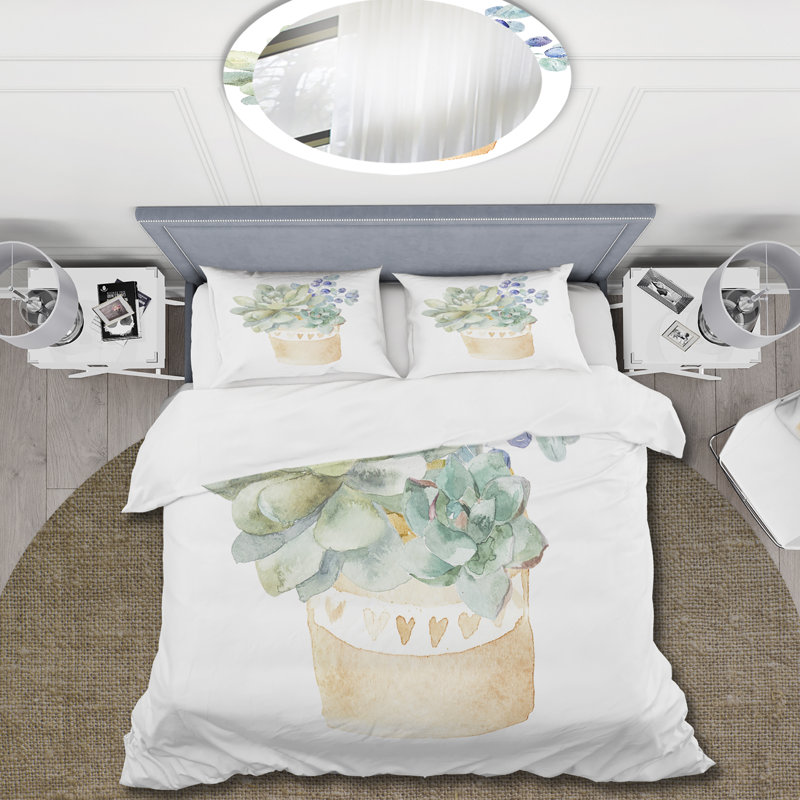 Succulent Flower In Terracotta Pot II - Ensemble de housse de couette traditionnel - Microfibre de polyester
