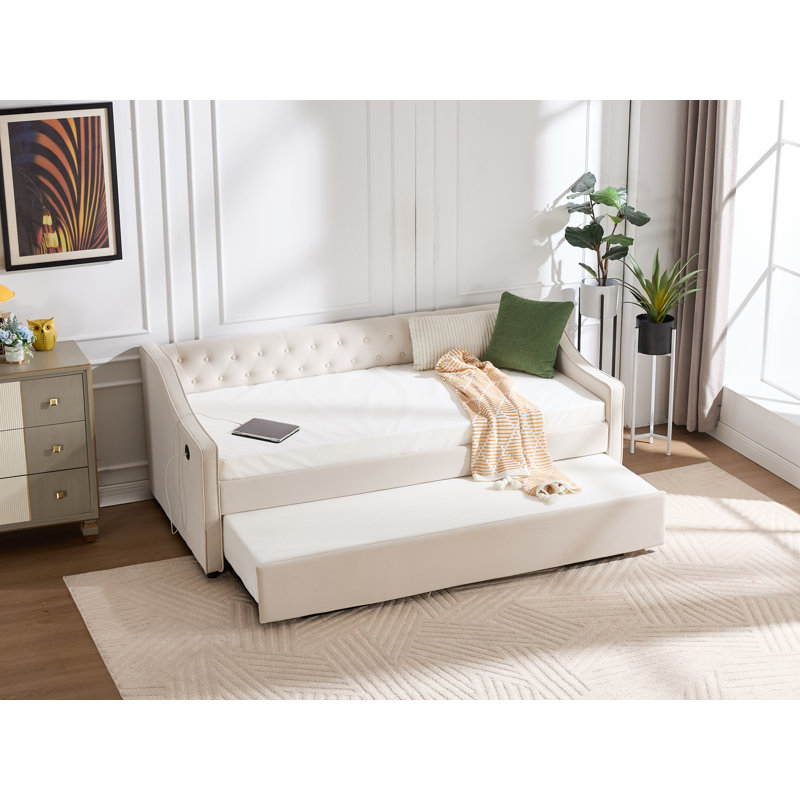 Lit de jour en velours avec couchette, Beige