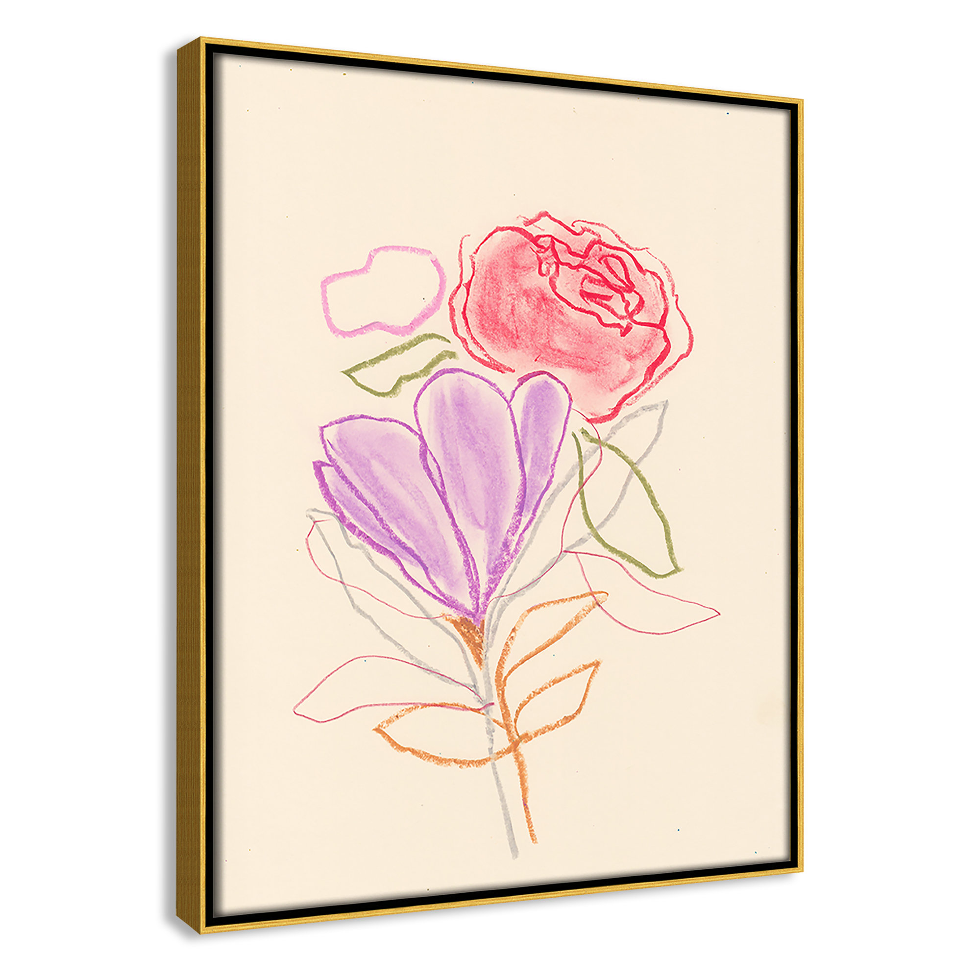Simple Floral III Print by Bea Dina, Gold Floater Framed Canvas, No Mat, 15.5" H x 12.5" W x 2" D
