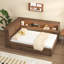 Svein en bois pleine grandeur avec tablettes de rangement, USB, DEL et lit gigogne-1890058881