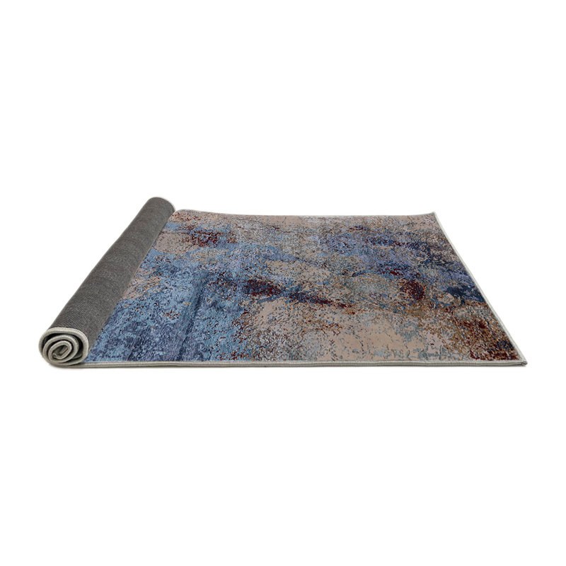 Tapis bleu / brun à motif abstrait Boyster, Rond 6 pi