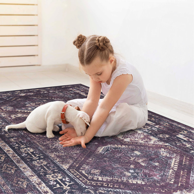 Washable Rug Area Rug (Burgundy), Runner 2'6" x 10'