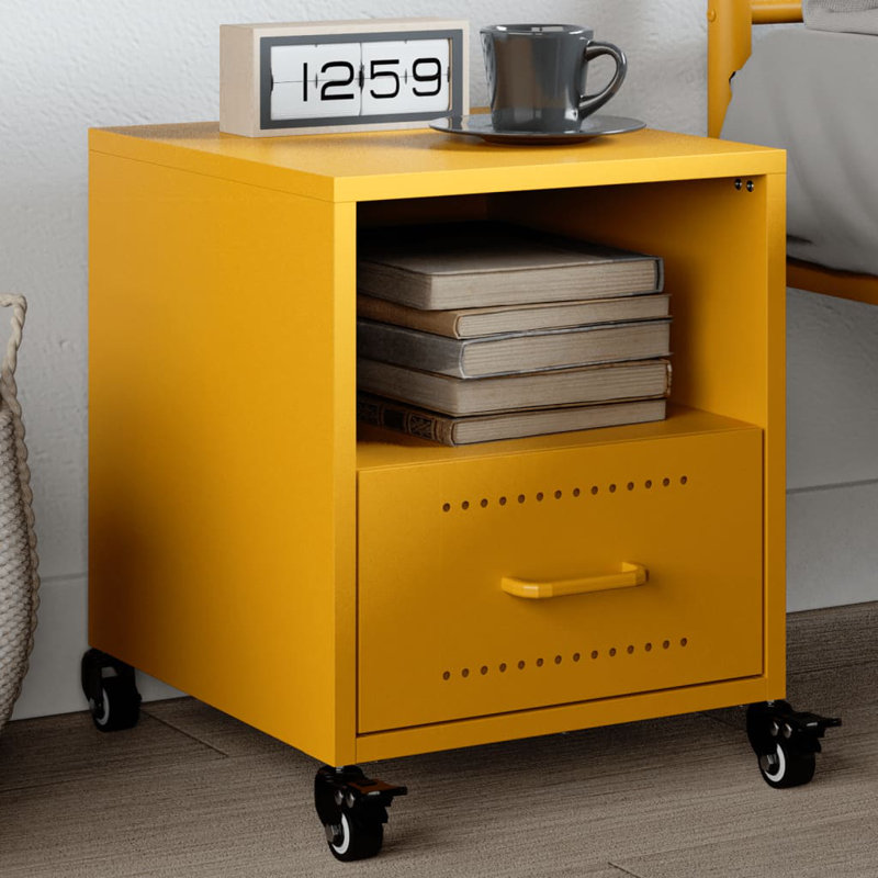 Ameara 36cm W Steel Bedside Table, Mustard Yellow