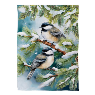 Winter Chickadee Friends Suede Garden Flag