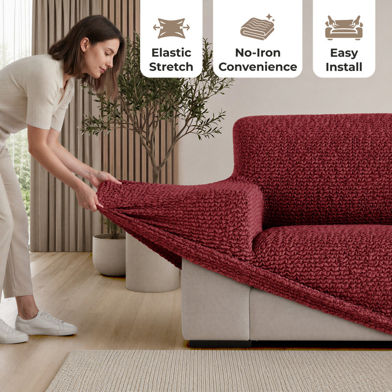 Stretch Pet Friendly Sofa Slipcover - Washable Couch Slip Cover Furniture Protector, 35" H x 110" W x 40" D, Burgundy 