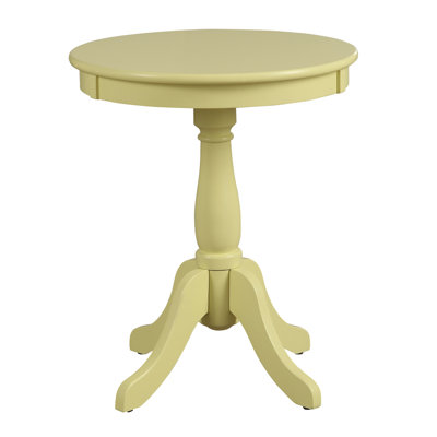 Yellow Accent Table With Top And Wooden Pedestal Base Composite Legs