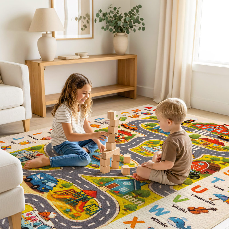 Alphabet City Adventure, tapis pour enfants, multi, envers antidérapant, 3 pi x 5 pi