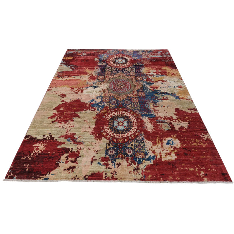 High-Quality Hand-Knotted Red And Blue Area Rug