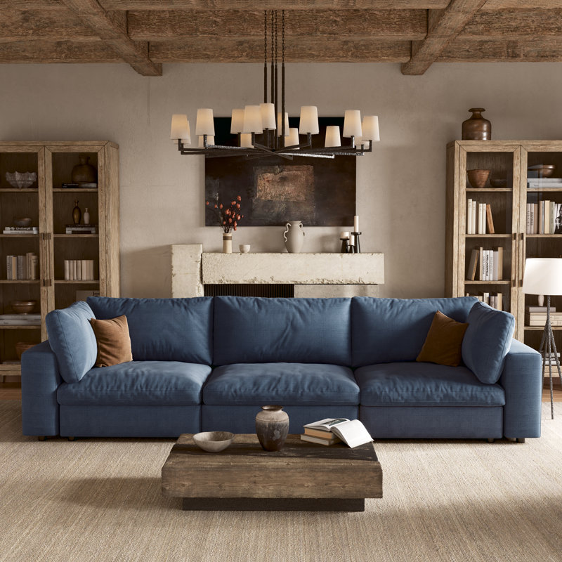 Canapé modulaire rembourré 3 pièces avec rangement 110,5 po, Lin gris clair, H 37,6 po x l 110,5 po x P 34,5 po