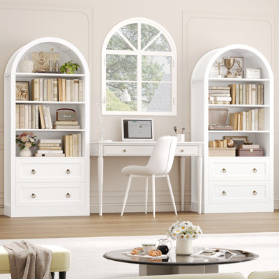69.7"H Arched Bookcase With 2 Drawers