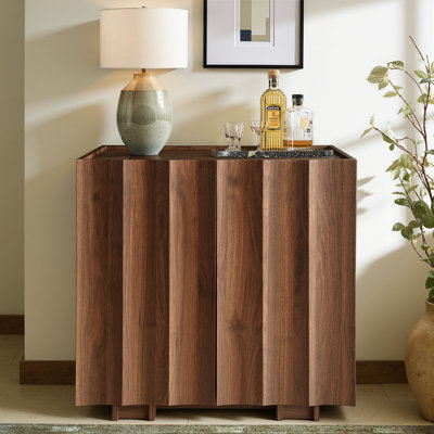 Monteleone Buffet Cabinet With Storage, Mid Century Modern Sideboard With Wave Design, Wood Grain Finish, Credenza With Adjustable Shelves, Modular Accent Cabinets For Living Dining Room Hallway, Walnut