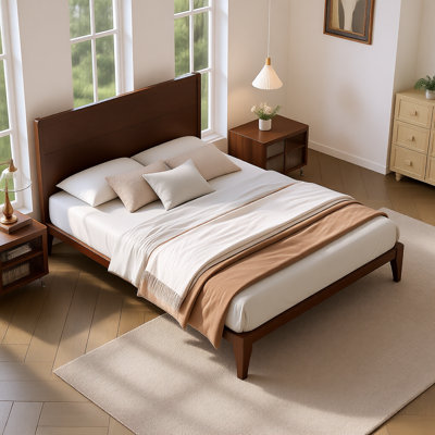 Mid-Century Modern 12-Inch Bamboo Wood Platform Bed with Wood Slat Metal Support, Eco-Friendly Design, No Box Spring Needed, Easy Assembly