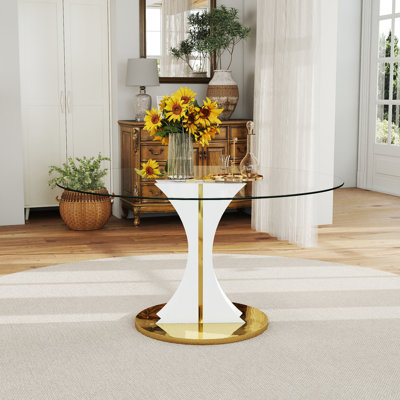 47" Modern Round Tempered Glass Dining Table, Luxury Pedestal Base, Fits 4‑6 People  Table for Apartment, Kitchen Dining Room