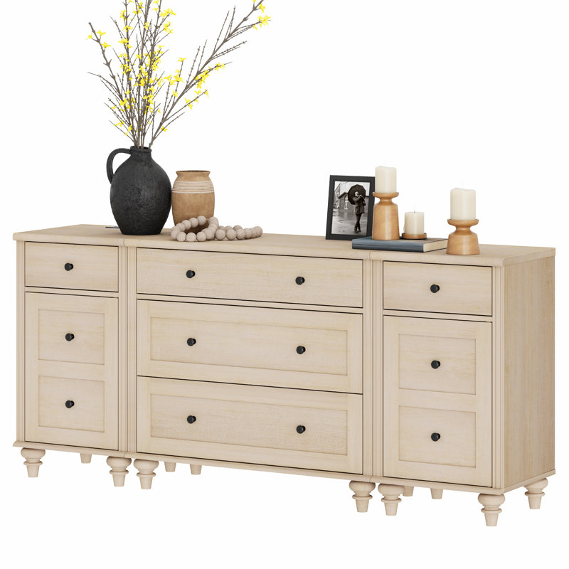 Commodes pour enfants de style Mid-Century moderne avec station de charge, commode pour chambre à coucher avec 5 tiroirs et 2 armoires de rangement