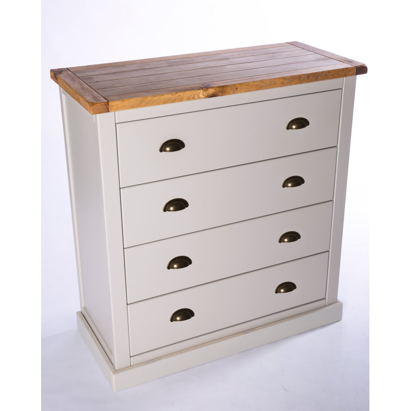 Donte 90cm W 4 - Drawer Chest of Drawers, Grey/White, Brass