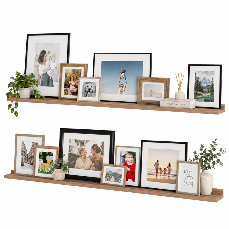 Wendyann Solid Wood Deep Picture Ledge Wall Shelves, Set of 2, Special Walnut, 2" H x 60" W x 4.5" D