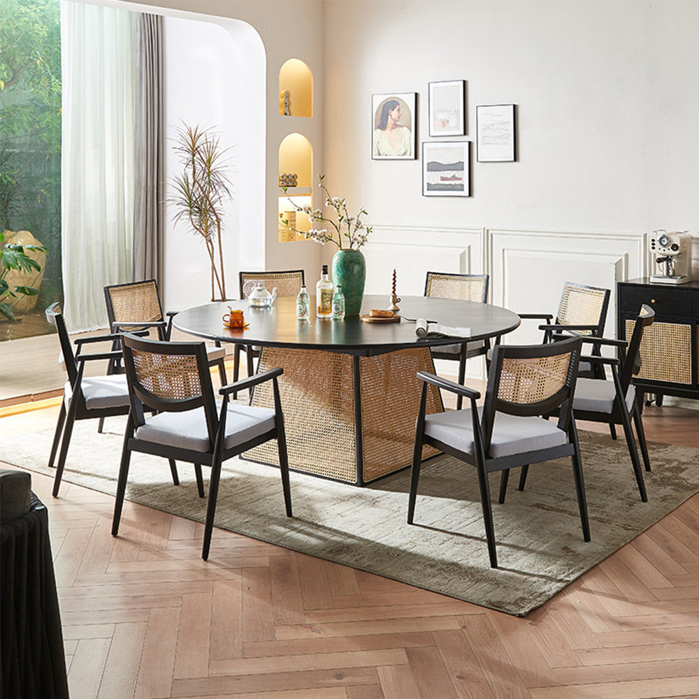 Waagy Modern simple rattan solid wood dining table set | Wayfair