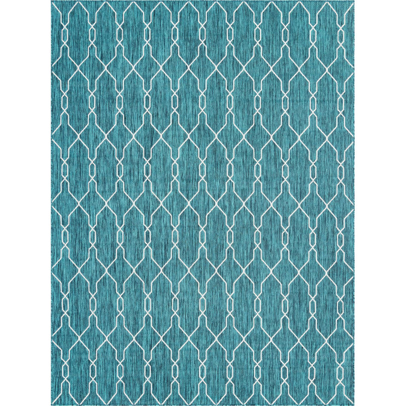 Tapis intérieur / extérieur bleu sarcelle Joniell, Rectangle 9 pi x 12 pi 2 po