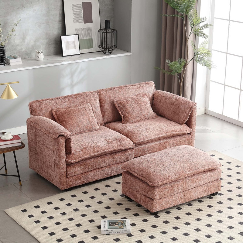 Causeuse avec repose-pieds 76,77 po, Chenille rose