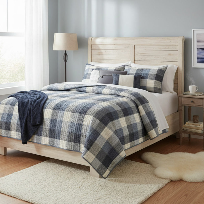 Ensemble de courtepointe à chevrons 6 pièces avec coussins décoratifs gris, L 88 po x l 92 po, Gris