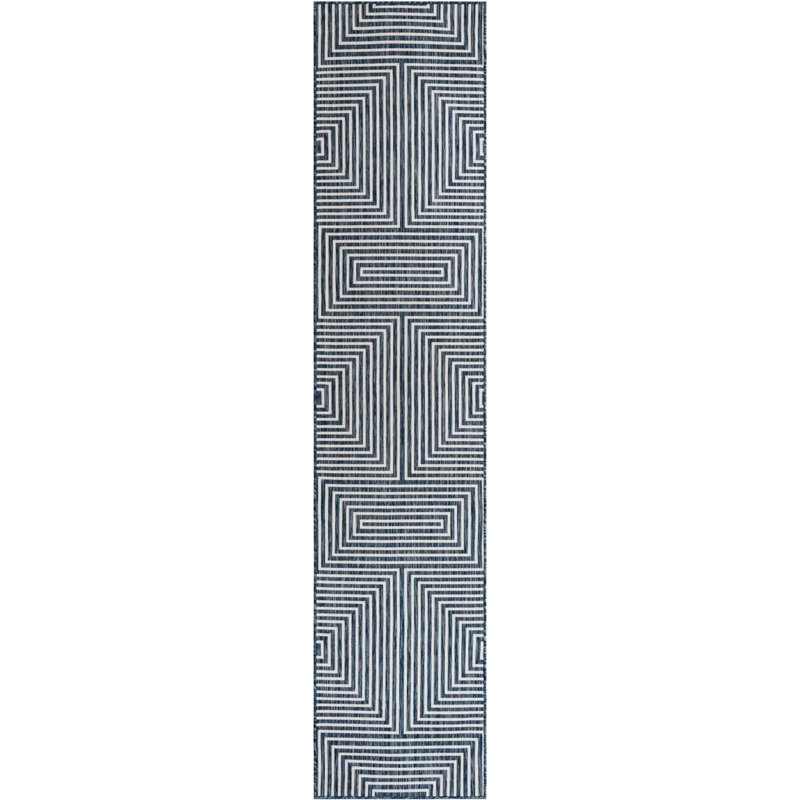 Tapis bleu contemporain Odawa, Tapis de couloir 2 pi 7 po x 12 pi