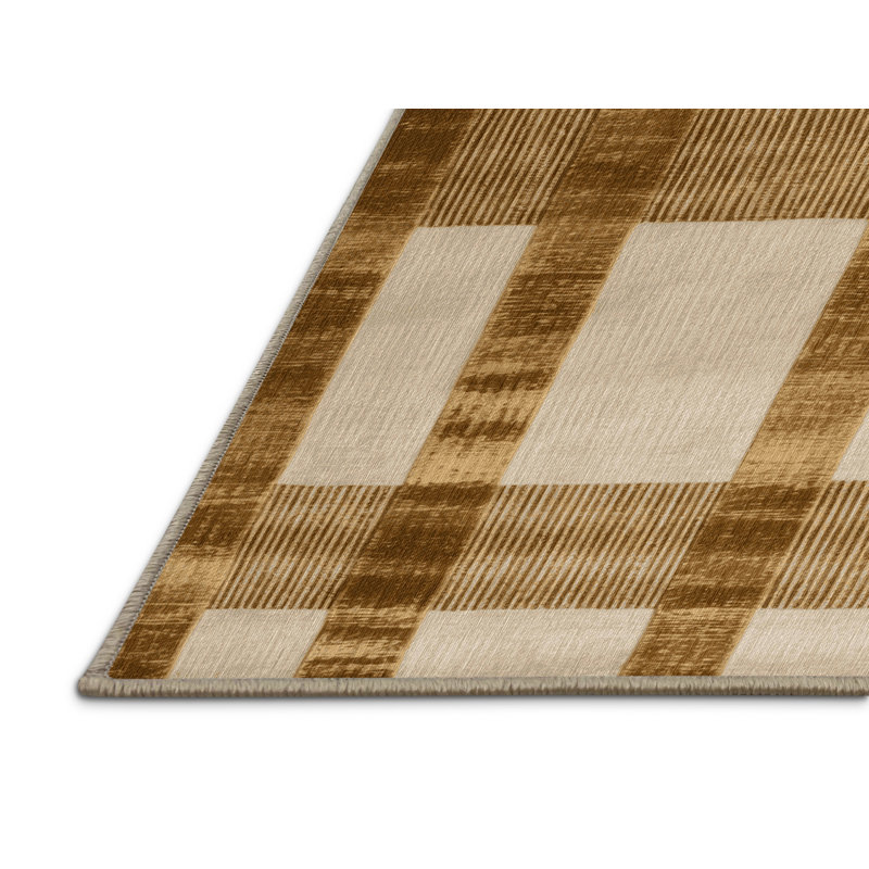 Machine Washable Botanical Brown Area Rug, Rectangle 6' x 9'