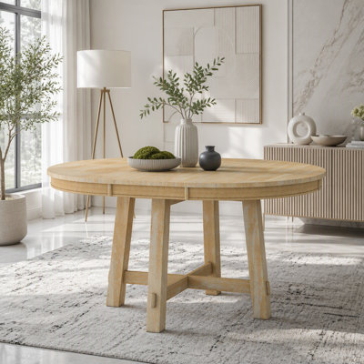 Farmhouse Round Extendable Dining Table with 16-Inch Leaf