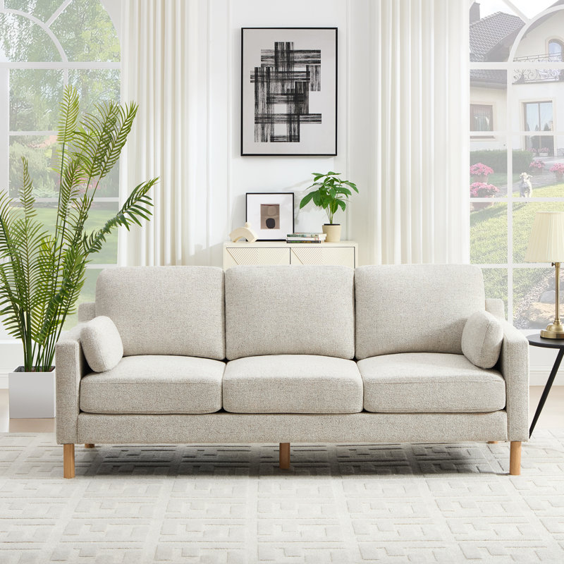 Canapé standard rembourré à accoudoirs carrés de 84 po Lagoa, Beige Boucle