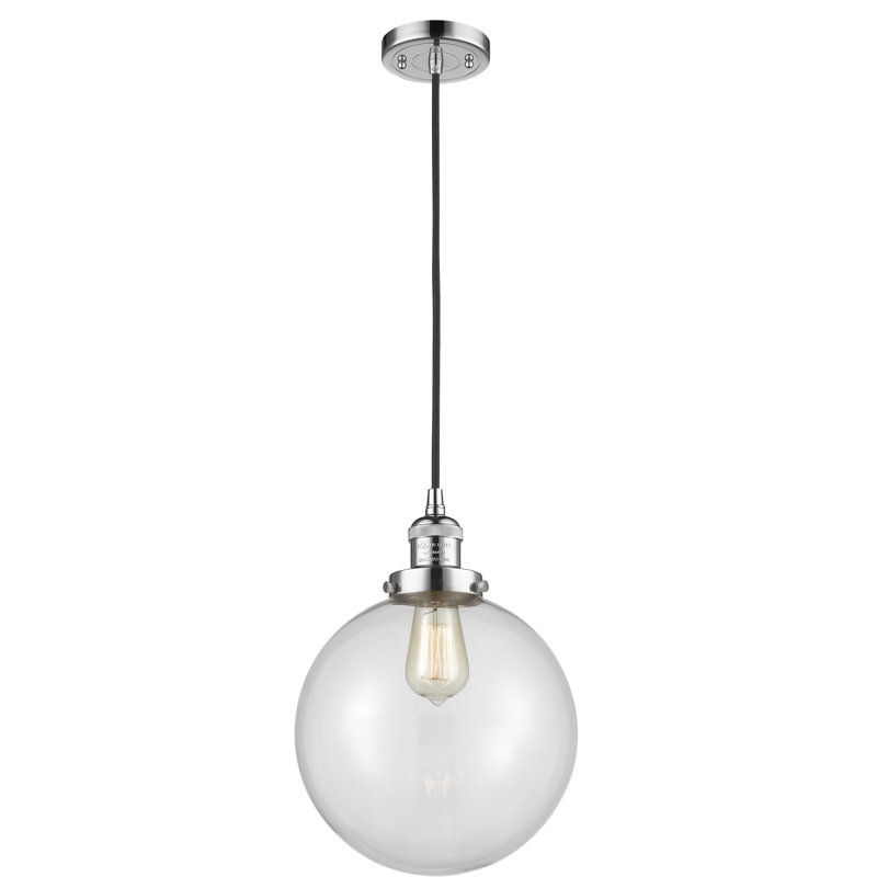 Luminaire suspendu sphère simple à 1 lumière Clermont, Transparent, Nickel satiné brossé, Ampoule DEL 6 watts Vinage