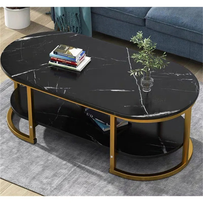 Double Shelf Steel Frame Coffee Table - Artificial Wood Surface With Sturdy Construction