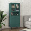Bibliothèque de rangement haute 4 portes, porte vitrée, tablettes réglables - vert