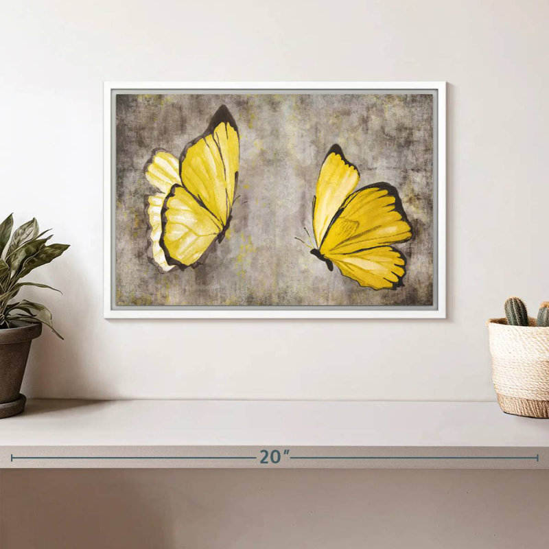 Papillons jaunes, Cadre flottant blanc, 13 po x 9 po