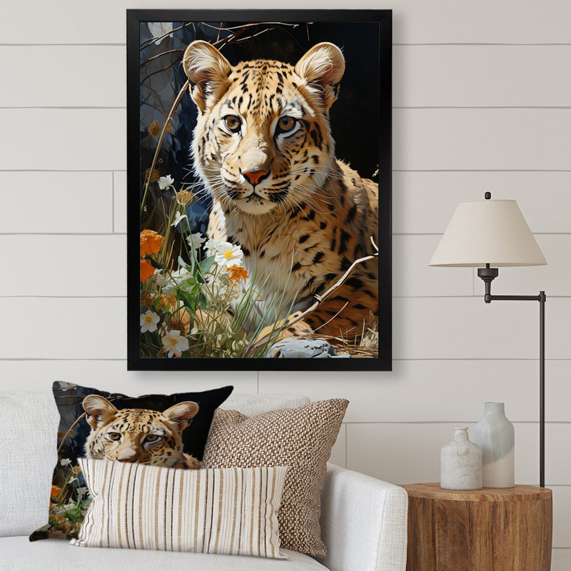 Charlonda Leopard Elegance Pastoral sur toile, H 40 po x l 30 po x P 1,5 po, Cadre photo noir